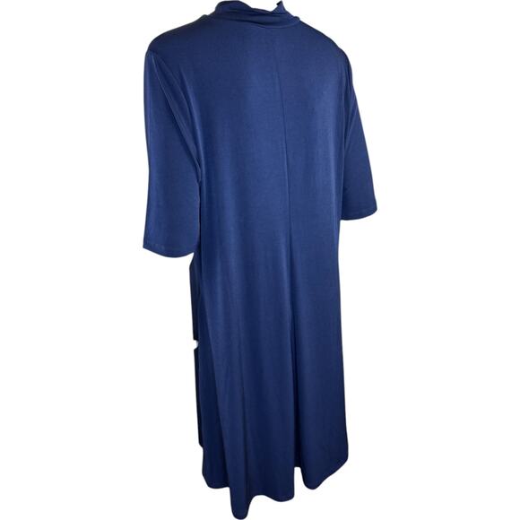 Susan Graver Liquid Knit Mock-Neck Elbow-Sleeve Dress Navy Large - Picture 9 of 16